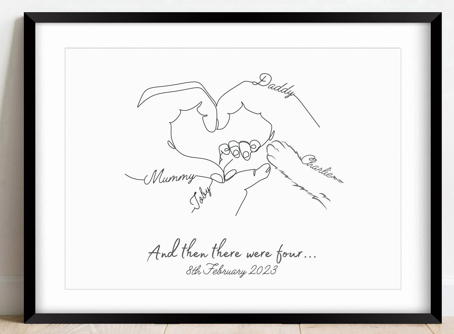 Personalised Family Hands with Cat Paw, Gift for New Baby, New Mummy Daddy Gift, Mothers Day, Mum Birthday Gift, Cat Mum Gift, Pet Owner Art