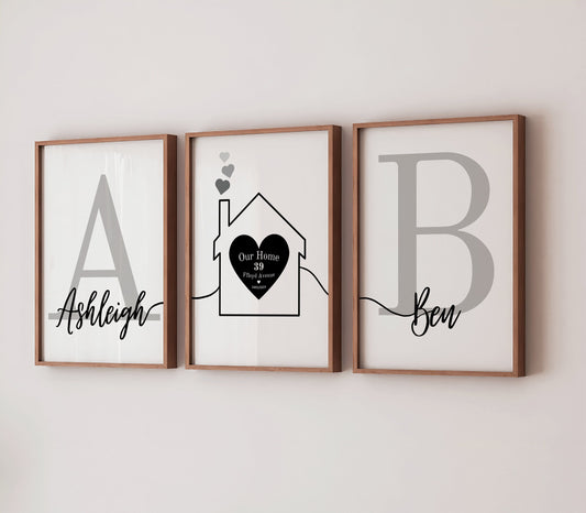 Personalized New Home Print Set: Housewarming Line Art Decor