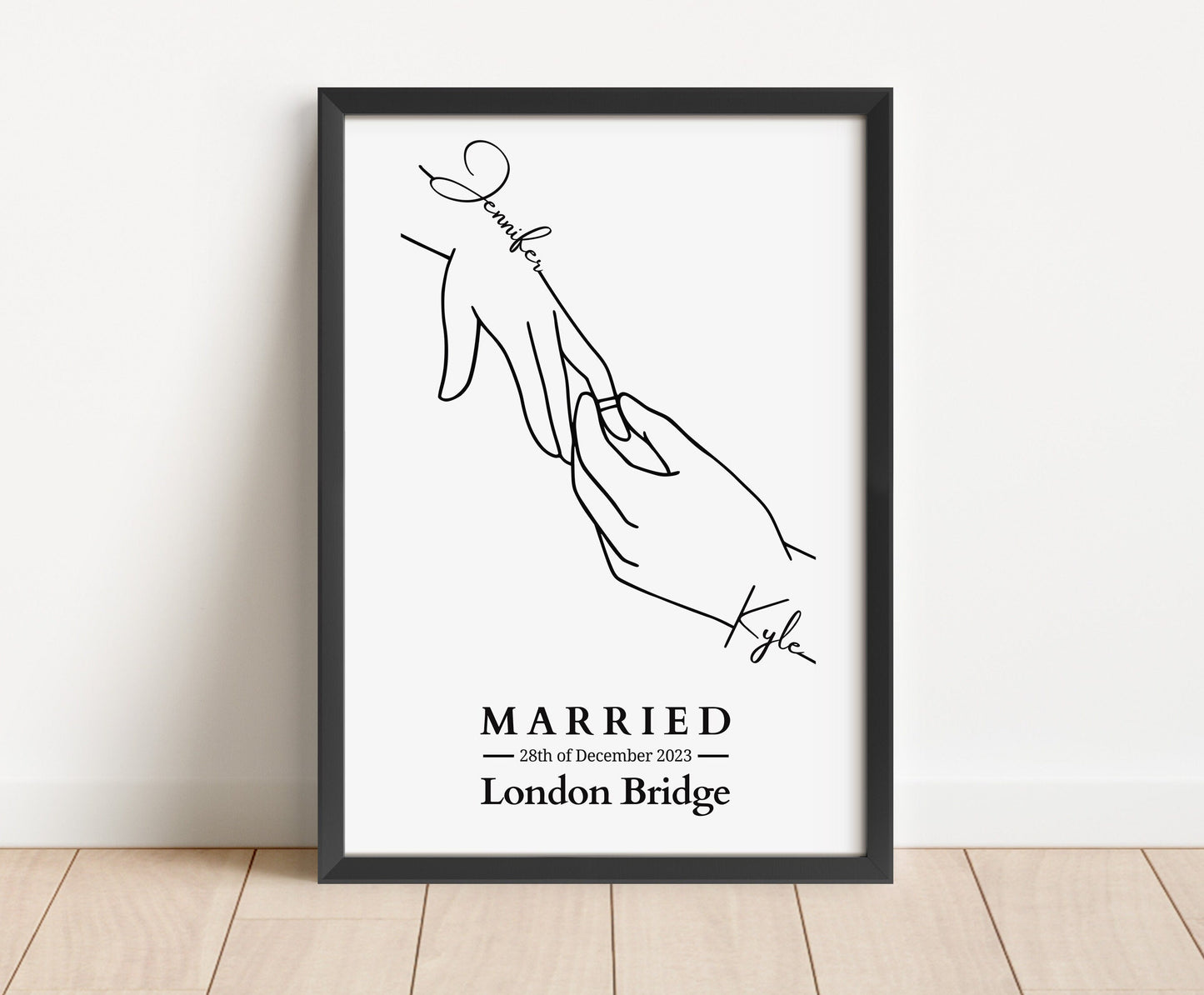 Wedding Personalised Gift Print, Just Married Gift, Hands Line Art, Wedding Gift, Bride and Groom Gift, Anniversary Gift Idea for Her.