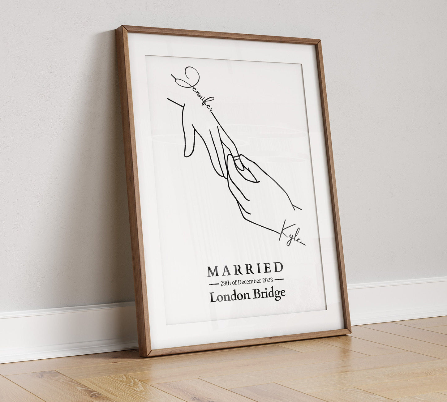 Wedding Personalised Gift Print, Just Married Gift, Hands Line Art, Wedding Gift, Bride and Groom Gift, Anniversary Gift Idea for Her.