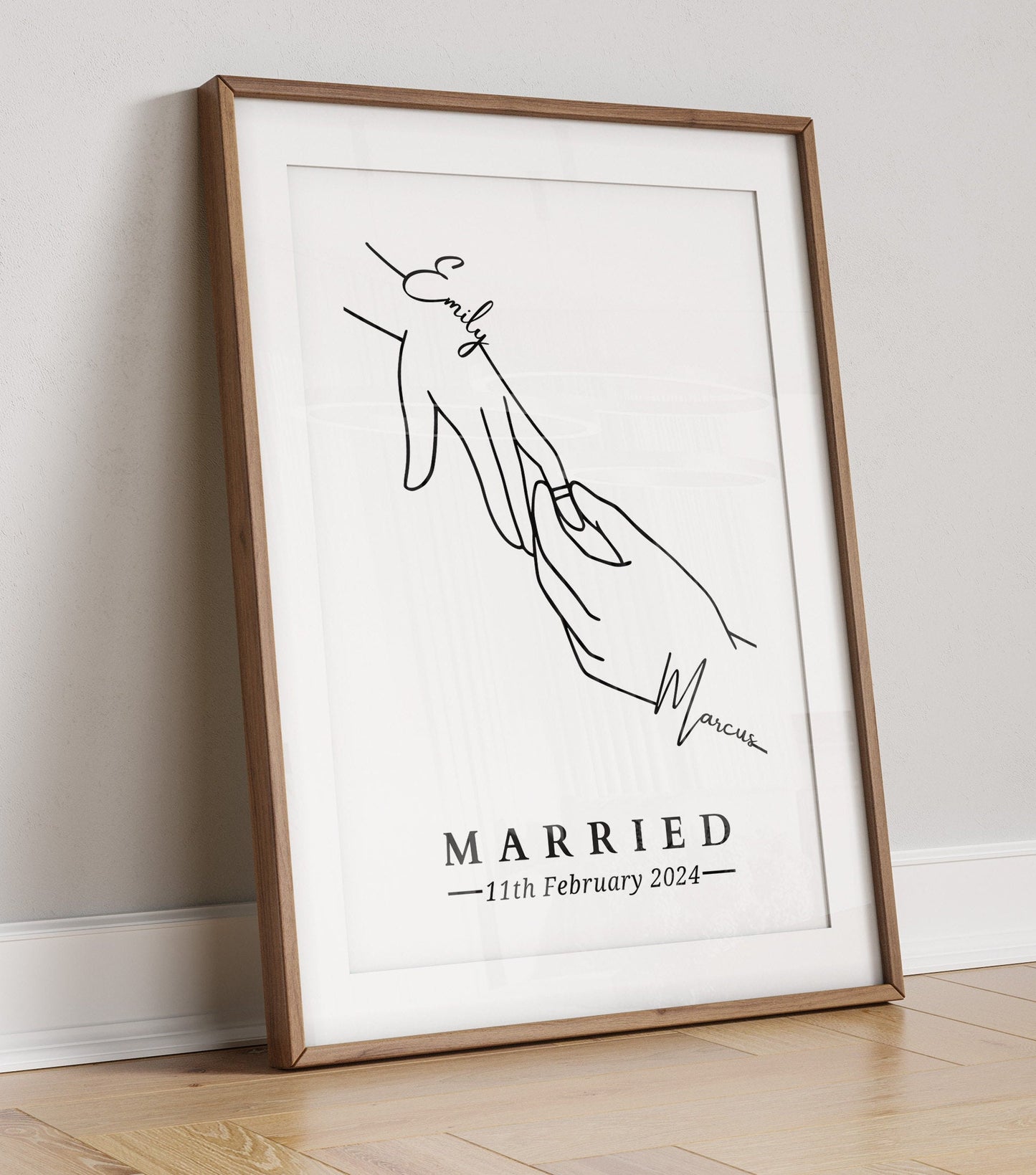Wedding Personalised Gift Print, Just Married Gift, Hands Line Art, Wedding Gift, Bride and Groom Gift, Anniversary Gift Idea for Her.