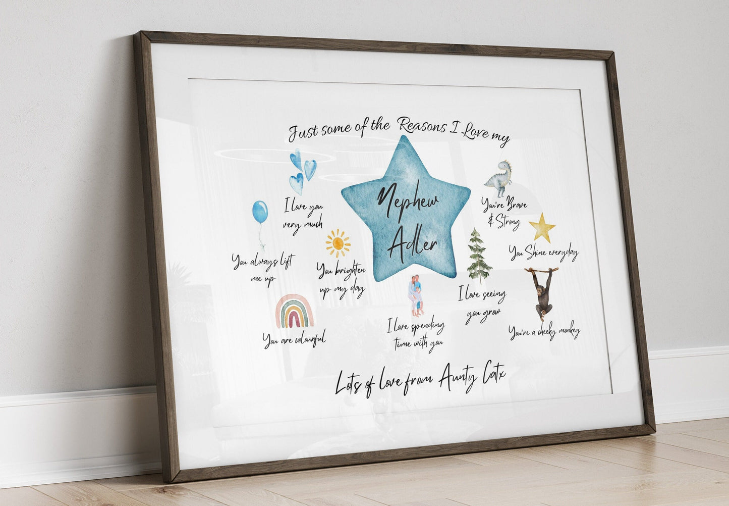 Personalized Reasons I Love You Nephew Print: Aunt/Uncle Gift