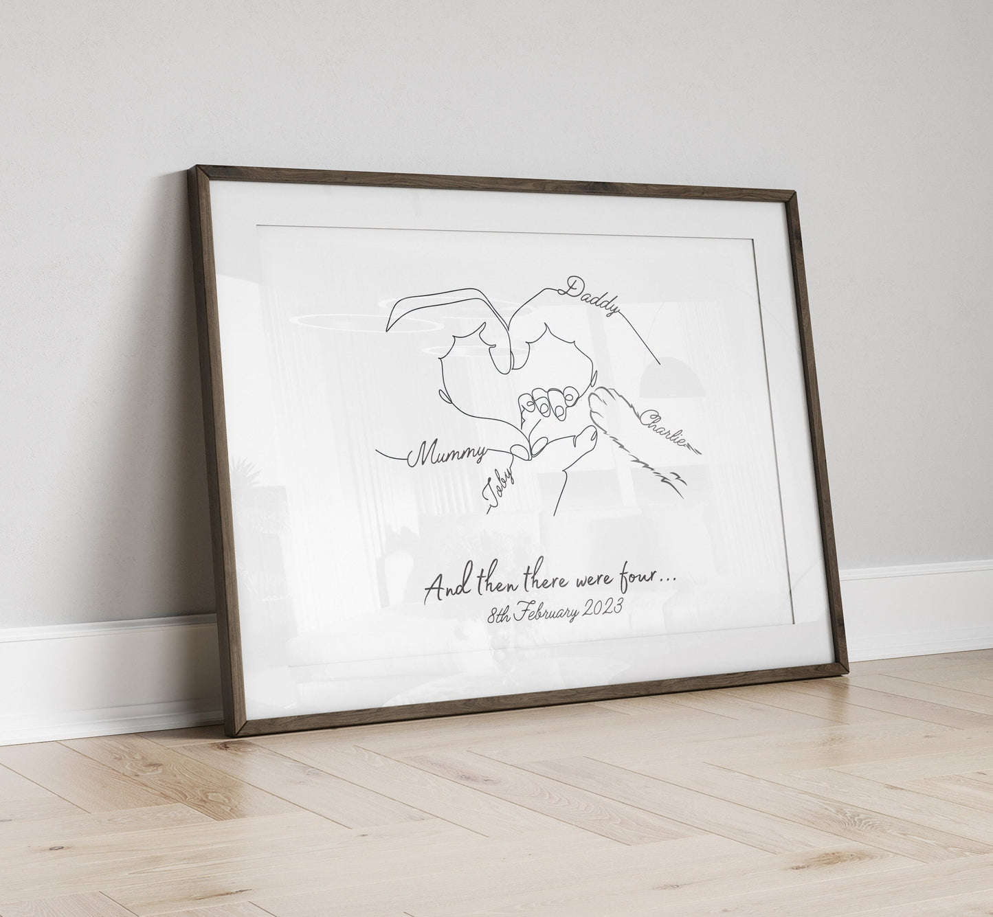 Personalised Family Hands with Cat Paw, Gift for New Baby, New Mummy Daddy Gift, Mothers Day, Mum Birthday Gift, Cat Mum Gift, Pet Owner Art