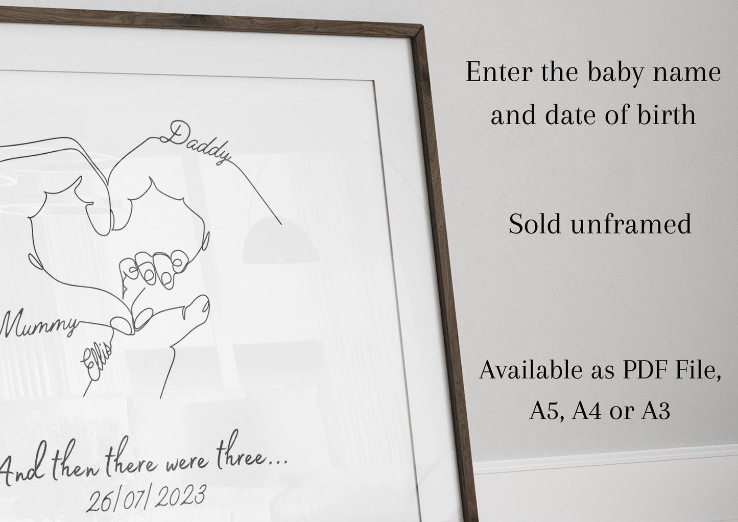 Personalised Family Hands Dog & Cat Paw, Gift for New Baby, New Mummy Daddy Gift, Minimalist Line Art, Mother Birthday Gift, Pet Family Gift