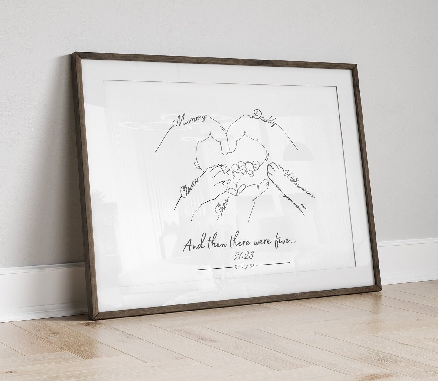 Personalised Family Hands Dog & Cat Paw, Gift for New Baby, New Mummy Daddy Gift, Minimalist Line Art, Mother Birthday Gift, Pet Family Gift