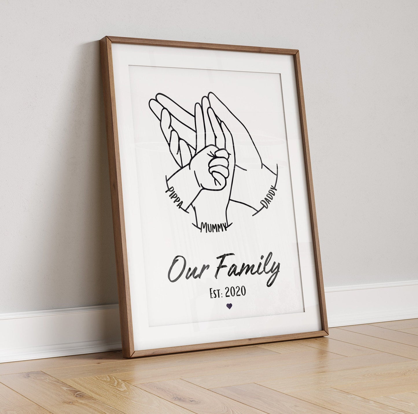 Personalised Family Hands Line Art Print: Baby Keepsake Gift