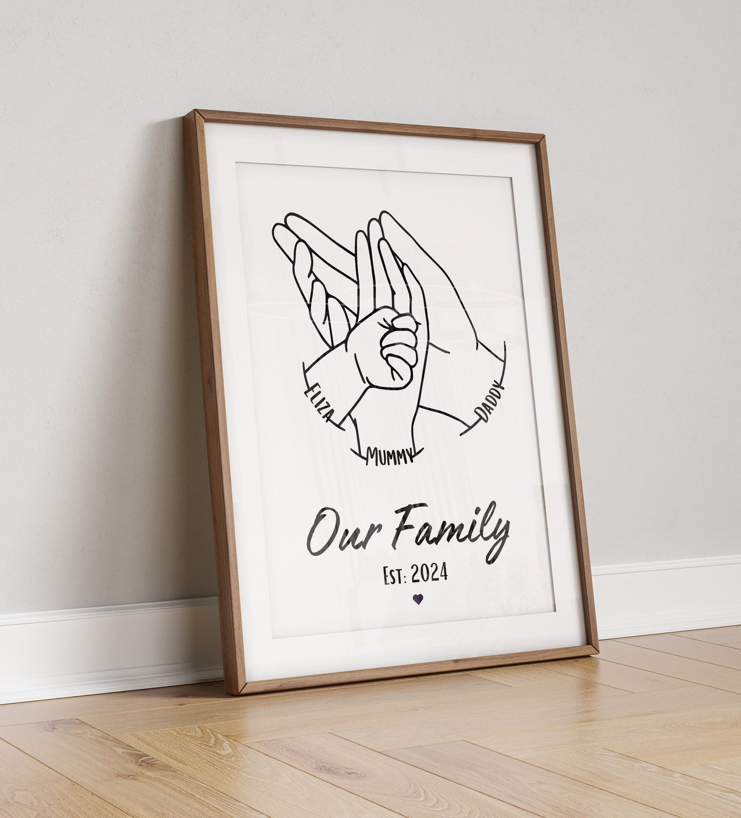 Personalised Family Hands Line Art Print: Baby Keepsake Gift
