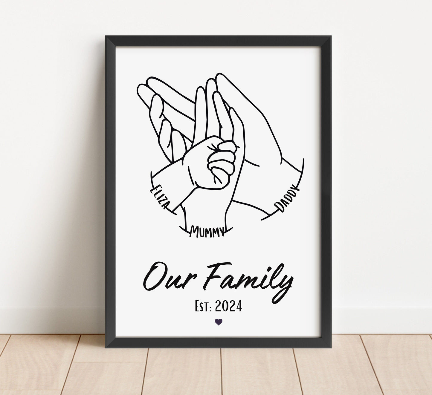Personalised Family Hands Line Art Print: Baby Keepsake Gift