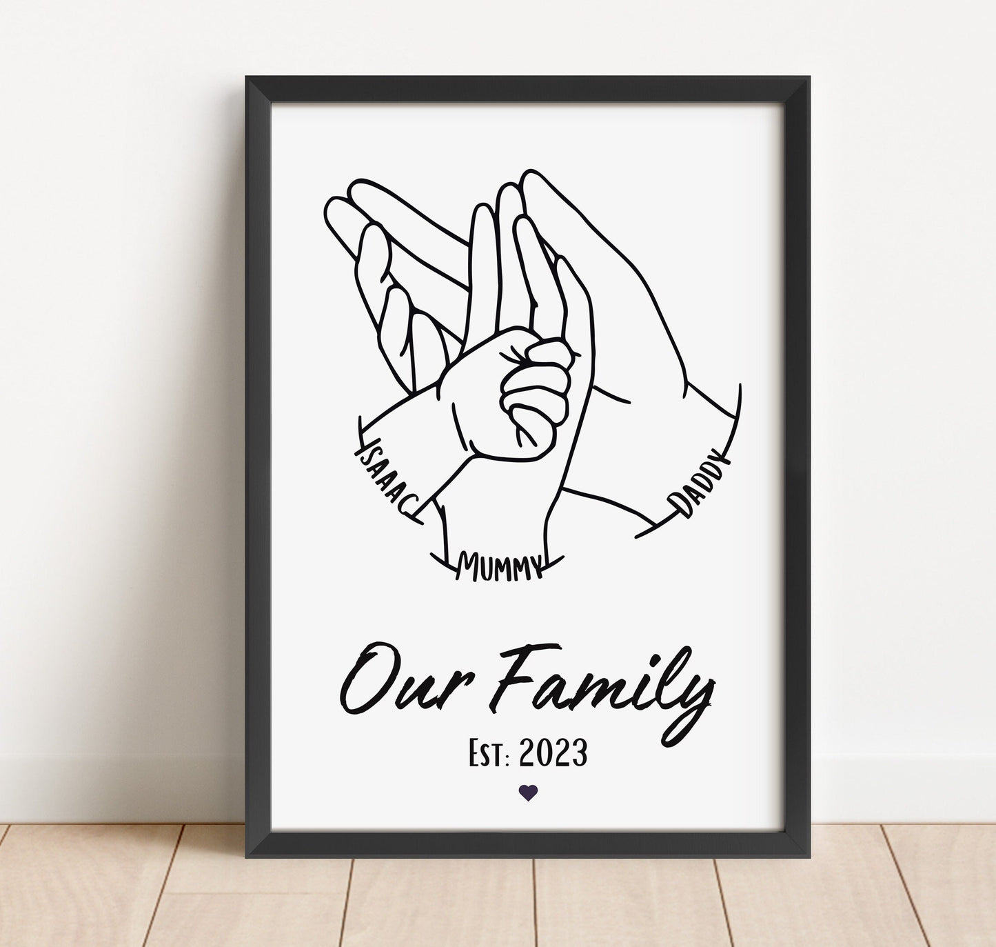 Personalised Family Hands Line Art Print: Baby Keepsake Gift