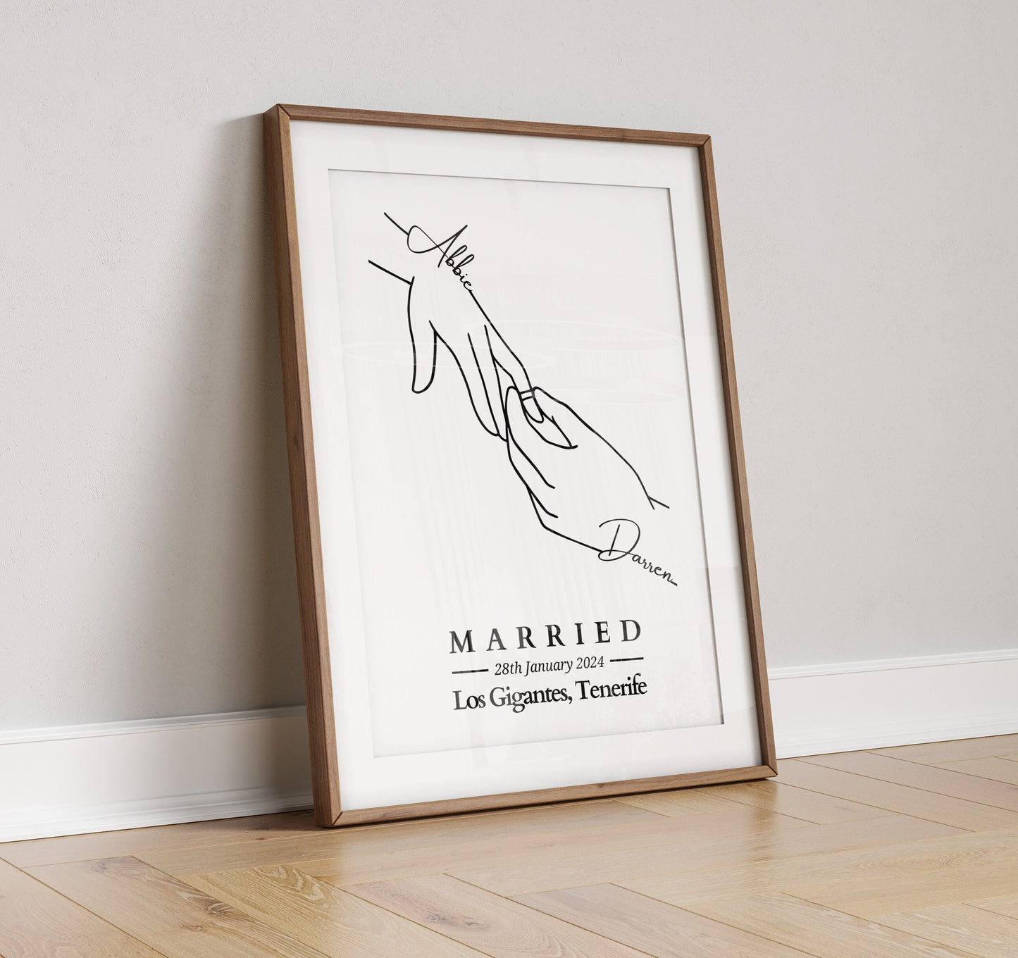 Wedding Personalised Gift Print, Just Married Gift, Hands Line Art, Wedding Gift, Bride and Groom Gift, Anniversary Gift Idea for Her.
