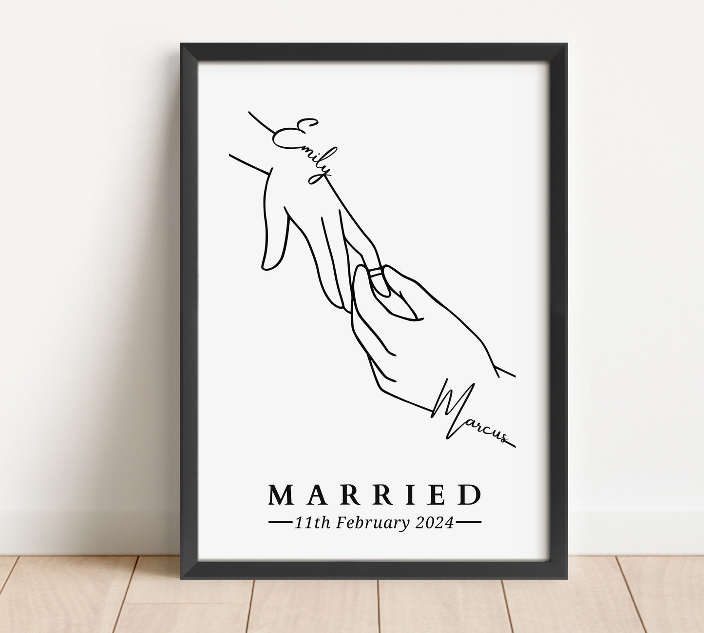 Wedding Personalised Gift Print, Just Married Gift, Hands Line Art, Wedding Gift, Bride and Groom Gift, Anniversary Gift Idea for Her.