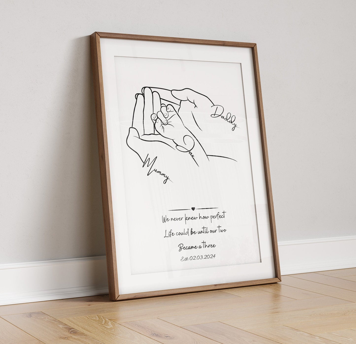 Personalised Family Line Art Print: Newborn Gift, Baby Shower