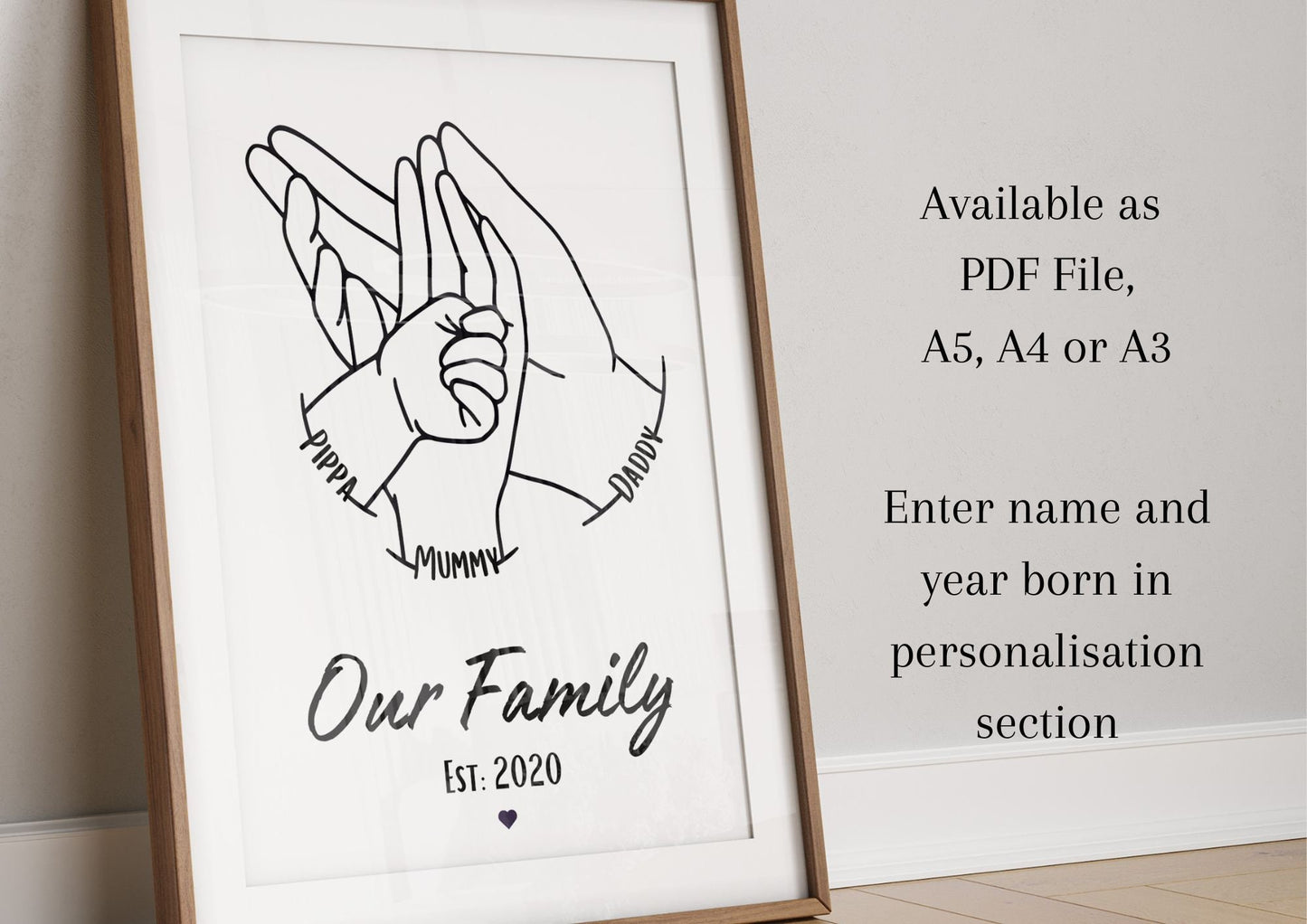 Personalised Family Hands Line Art Print: Baby Keepsake Gift