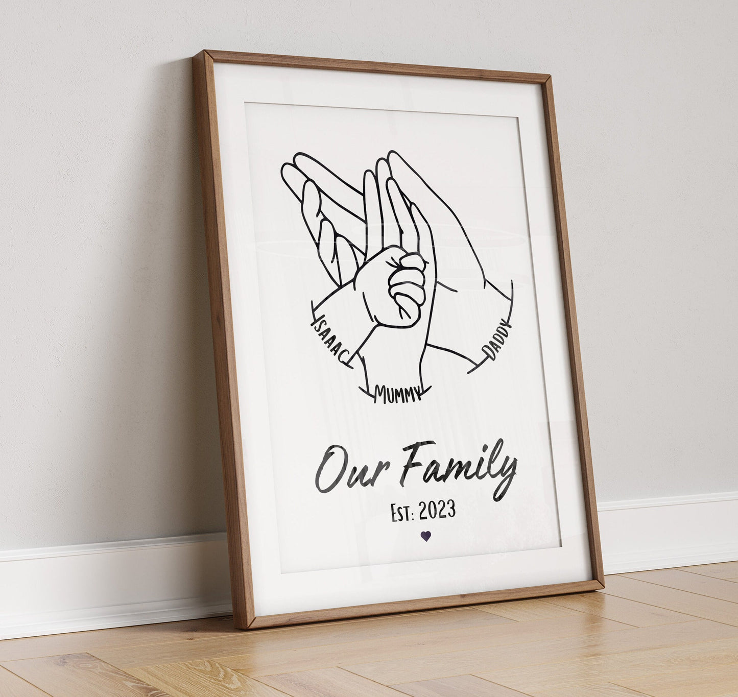 Personalised Family Hands Line Art Print: Baby Keepsake Gift