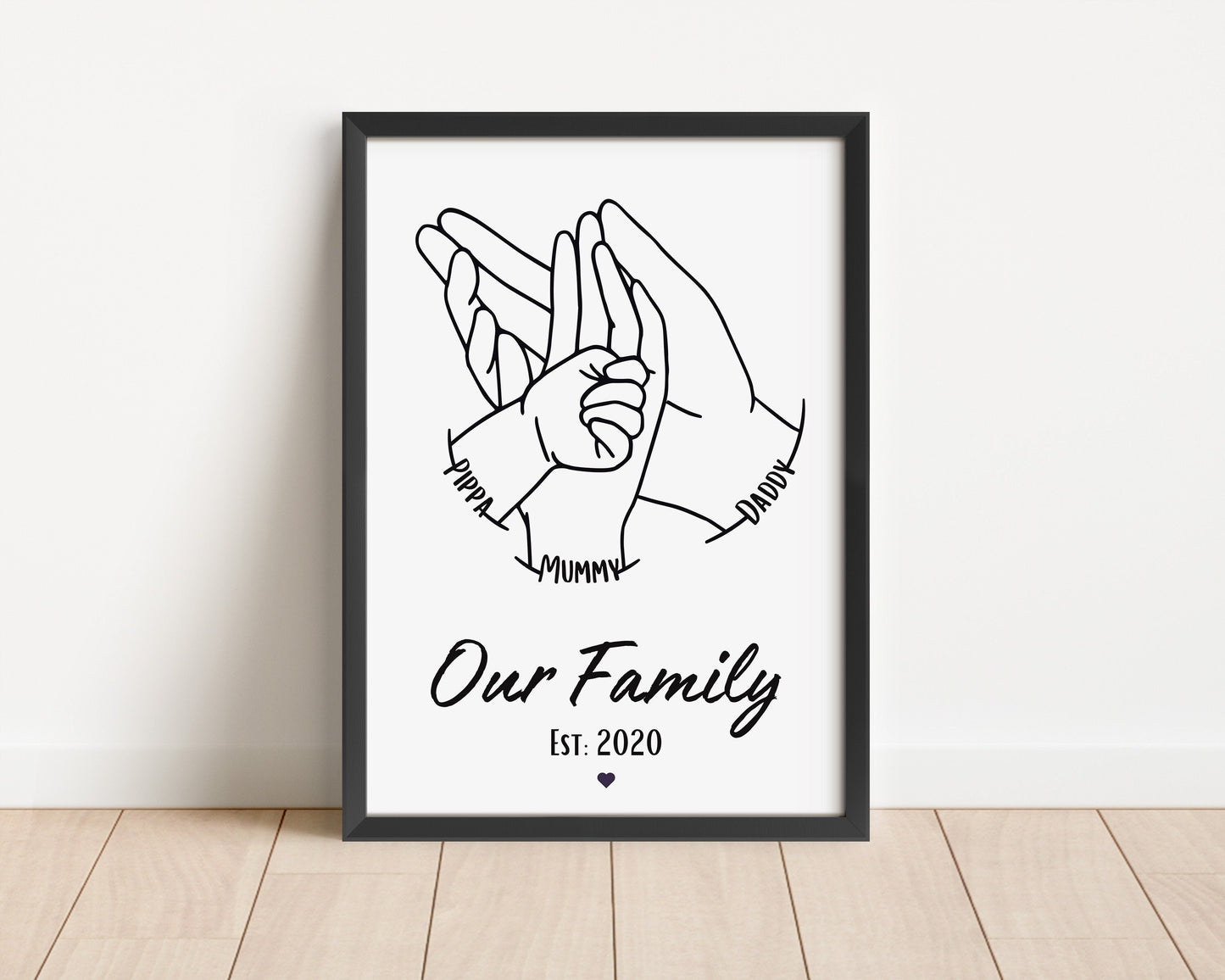Personalised Family Hands Line Art Print: Baby Keepsake Gift