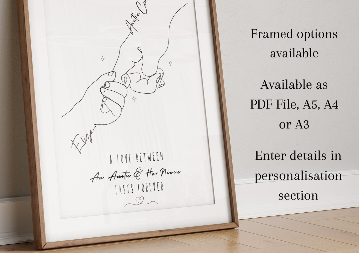 Custom Auntie Hands Gift, Birthday Present for Aunt, Sister Thank You Gift, Gift from Nephew or Niece, Minimalist Line Art, Best Aunty Decor