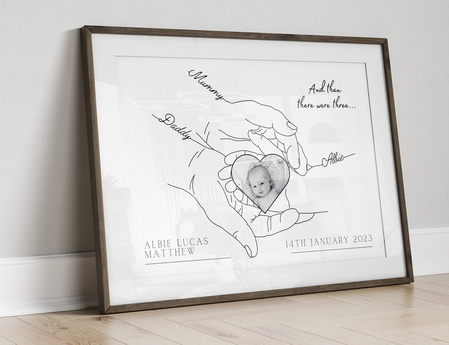 Personalised Newborn Baby Photo Print: Minimalist Line Art, New Family Gift, Baby Scan Picture