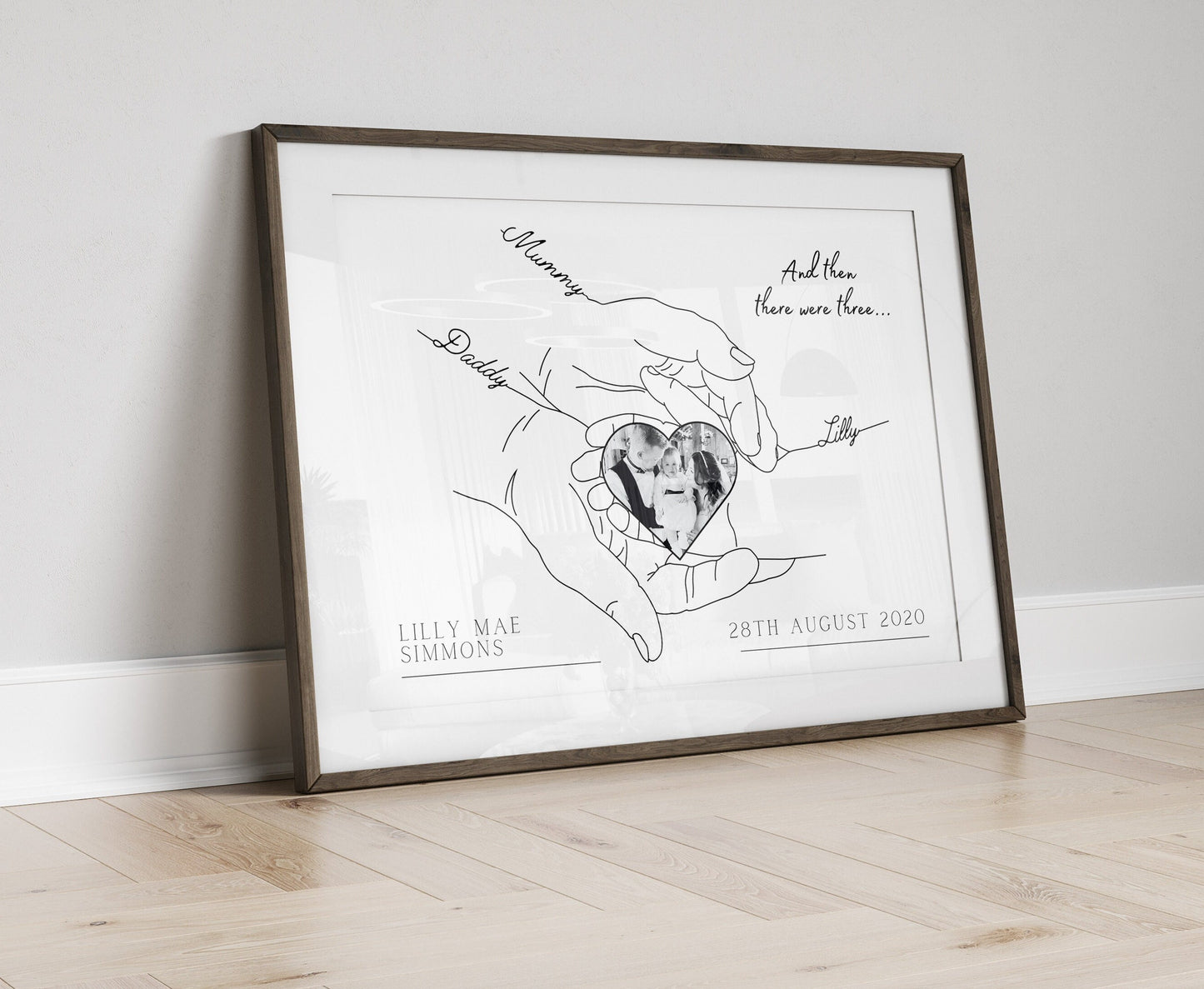 Personalised Newborn Baby Photo Print: Minimalist Line Art, New Family Gift, Baby Scan Picture