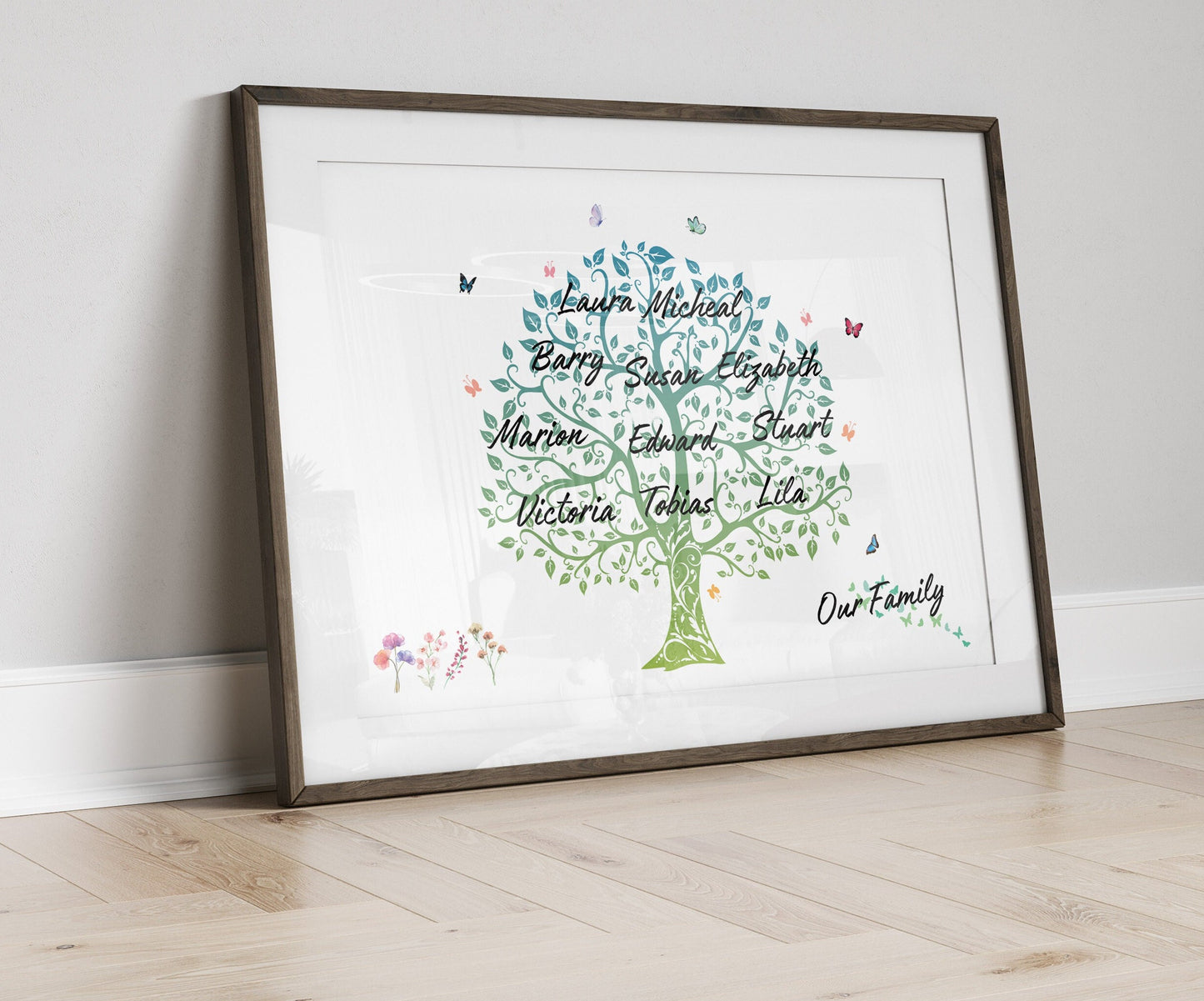 Personalised Family Tree Print: Custom Family Names Artwork Gift