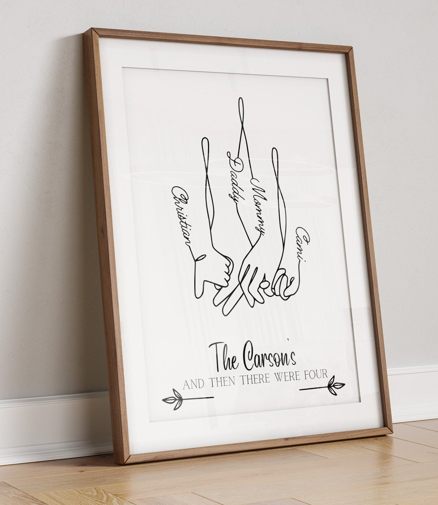 Personalised Family Hand Holding Line Art, Custom Family Name Print, Minimalist Wall Art, Family Established Sign, Custom Home Decor