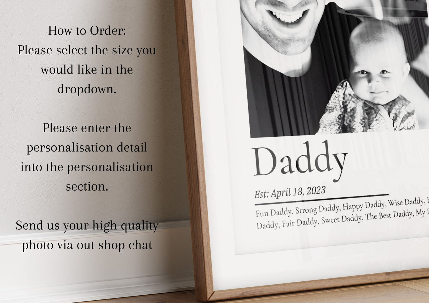 Personalised Dad Gift, Custom Father Christmas Photo Gift, New Daddy Print, Father's Day Gift, Dad Birthday Gift for Him