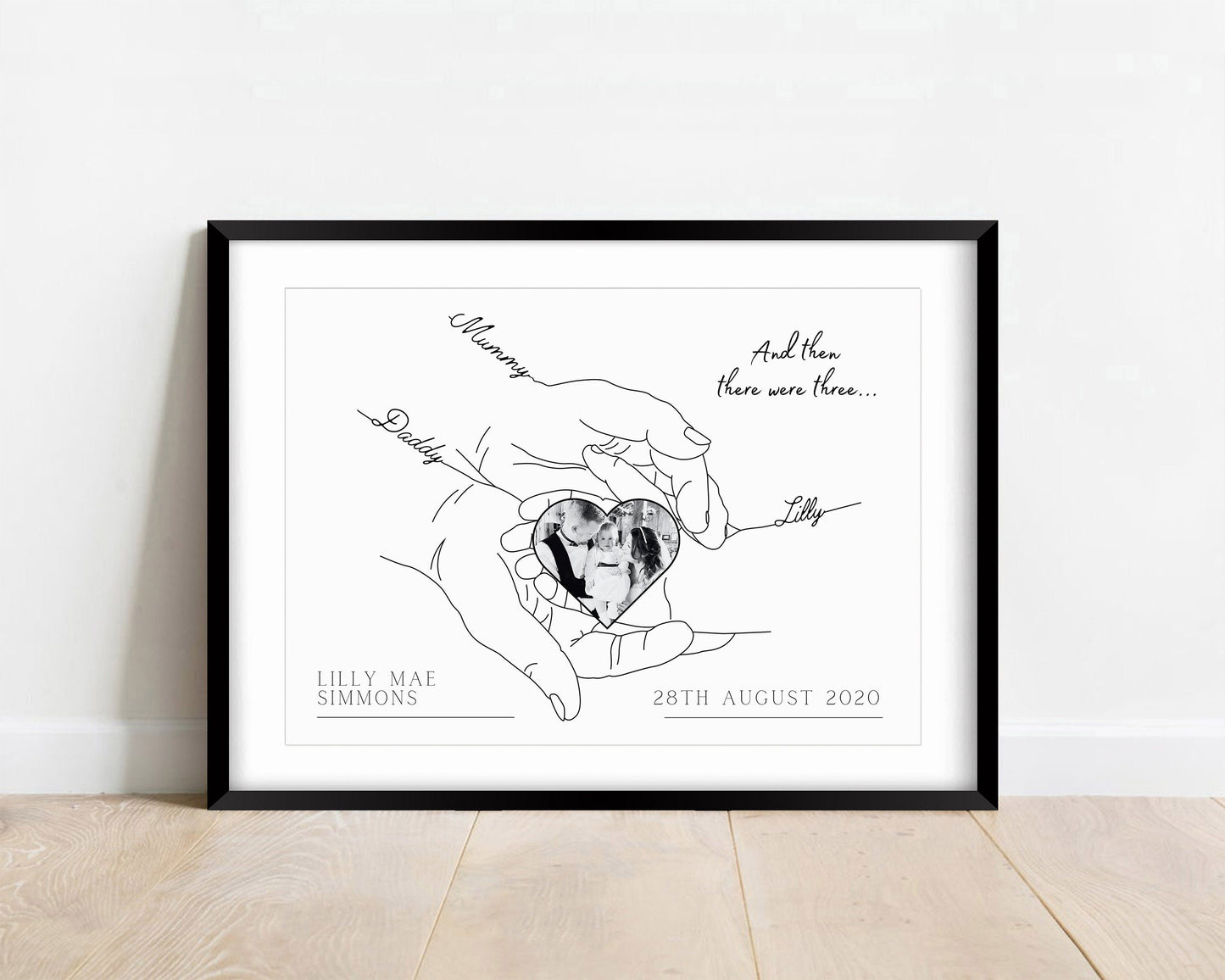 Personalised Newborn Baby Photo Print: Minimalist Line Art, New Family Gift, Baby Scan Picture