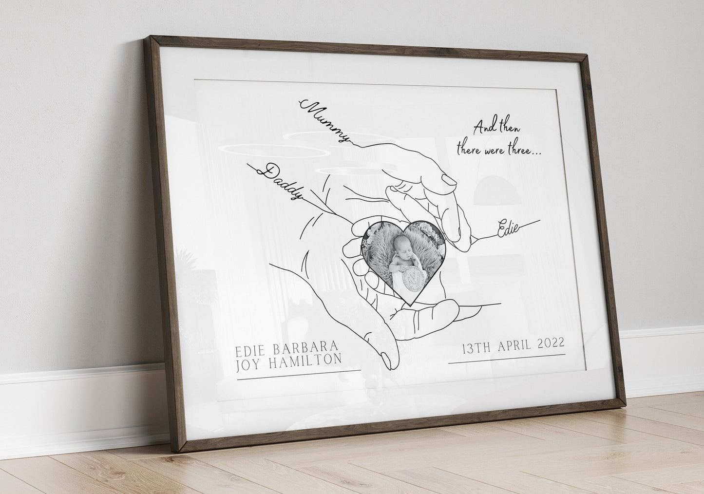 Personalised Newborn Baby Photo Print: Minimalist Line Art, New Family Gift, Baby Scan Picture