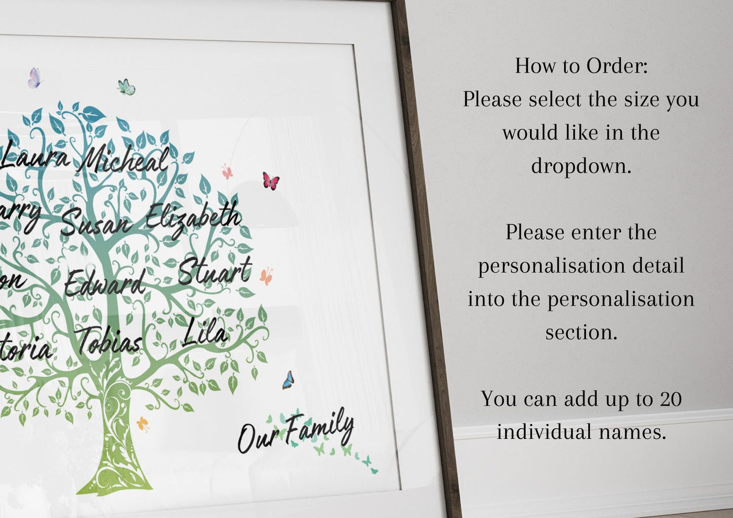 Personalised Family Tree Print: Custom Family Names Artwork Gift