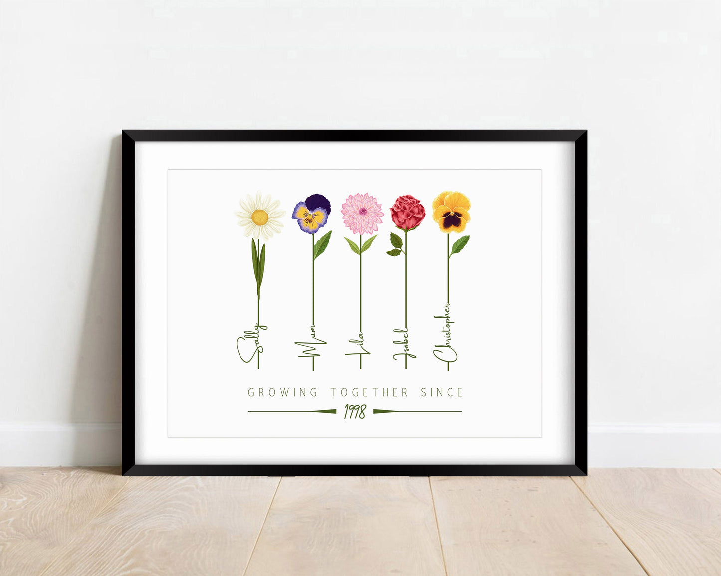 Personalised Family Flower Print: Family Christmas Gift for Mum, Wildflower Watercolour Art