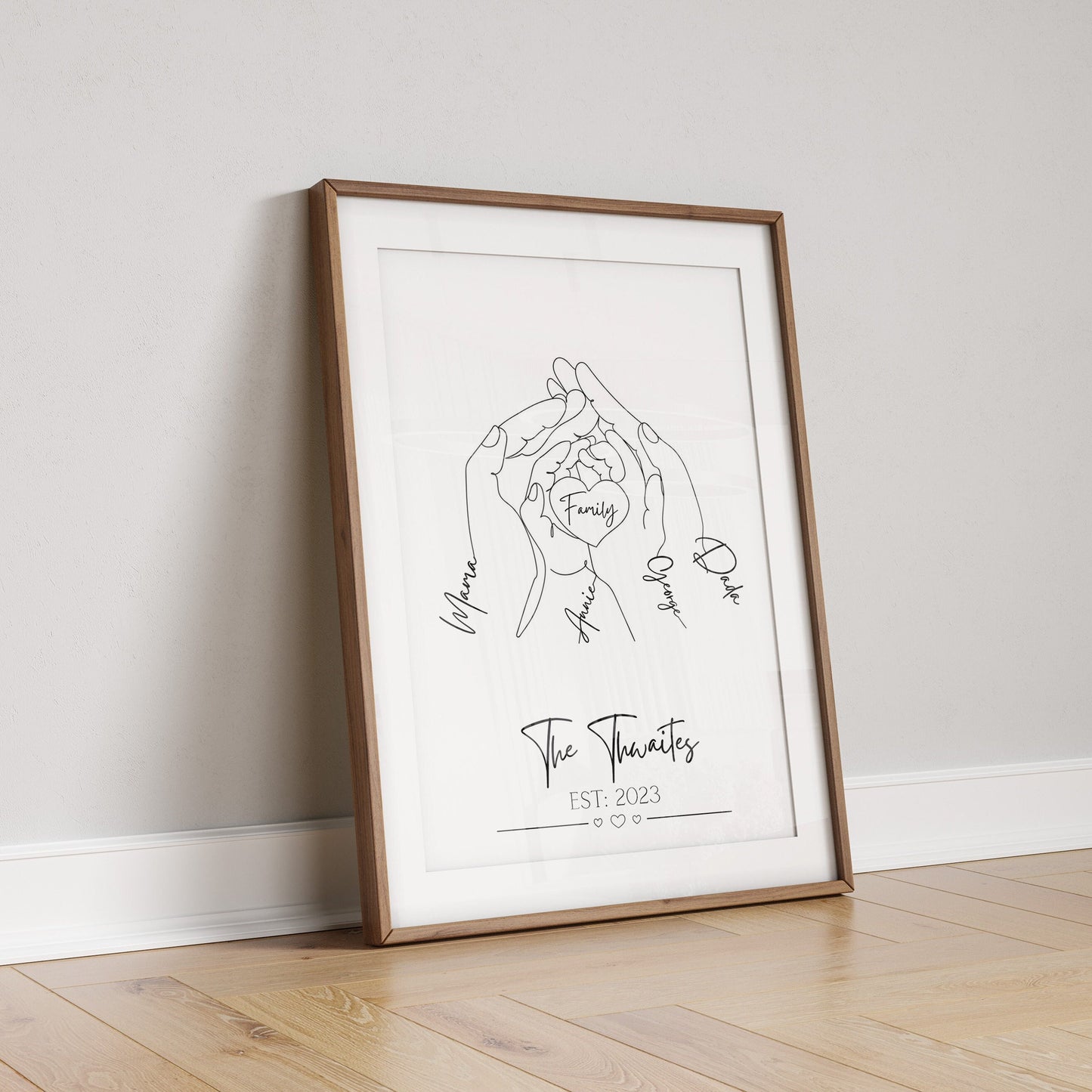 Personalised Family Hands Line Art Print: Newborn Gift