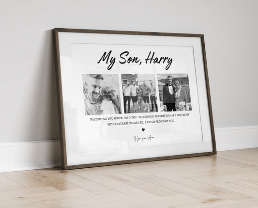 Custom Son Gift, Birthday Gift for Son, Photo Collage Print, Personalised Birthday Gift from Mum, Graduation Gift from Mum Dad, Unique Gift