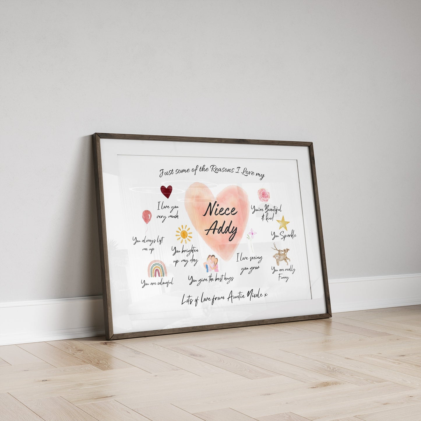 Personalised Niece Reasons I Love You Print: Sentimental Niece Gift
