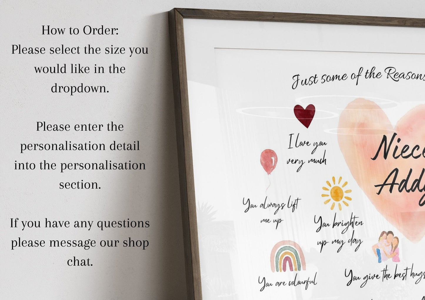 Personalised Niece Reasons I Love You Print: Sentimental Niece Gift