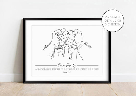 Personalised Family Fist Bump Print: Minimalist Line Art