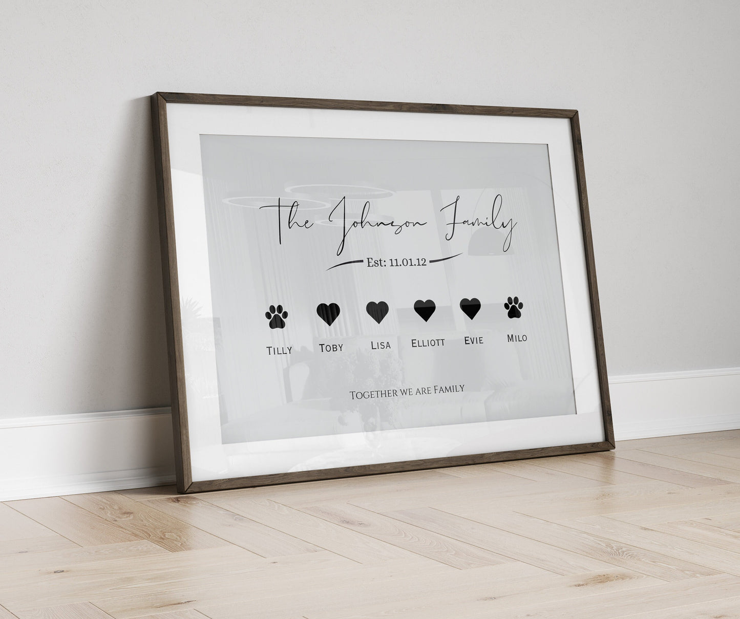 Custom Family Name Wall Art, Personalised Pet & Established Date Wall Art, Grey Themed Home Deocr