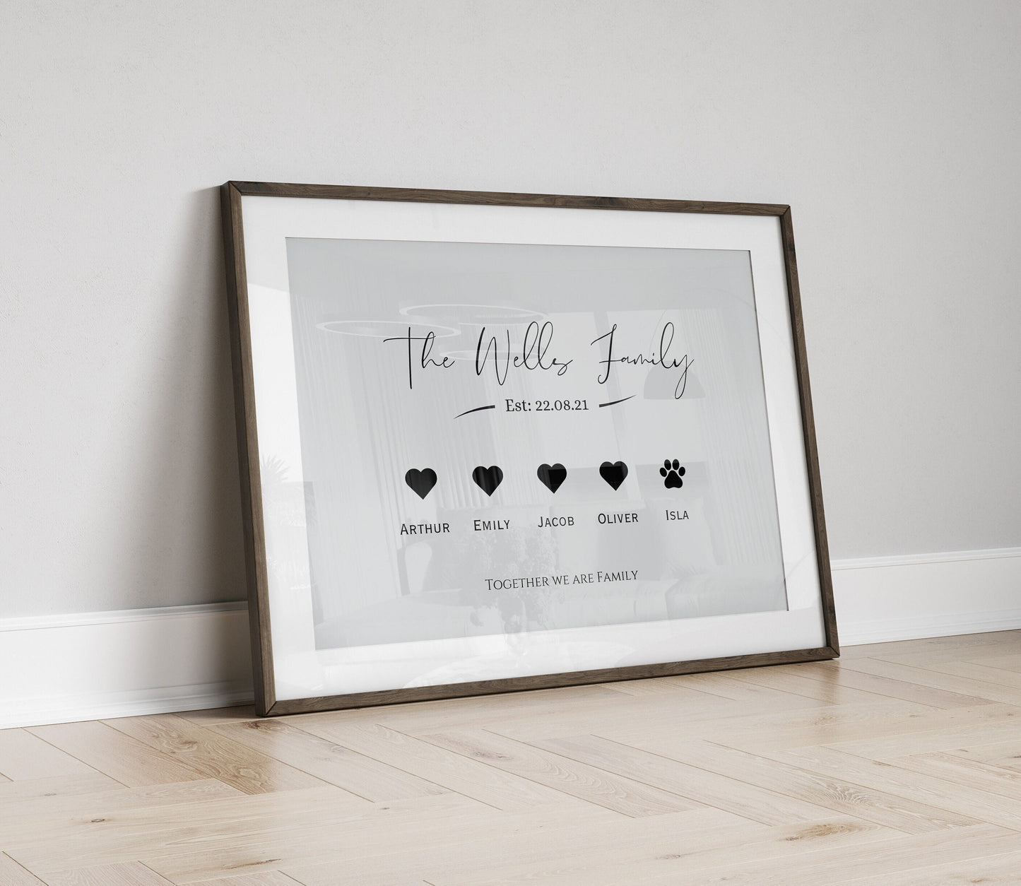 Custom Family Name Wall Art, Personalised Pet & Established Date Wall Art, Grey Themed Home Deocr