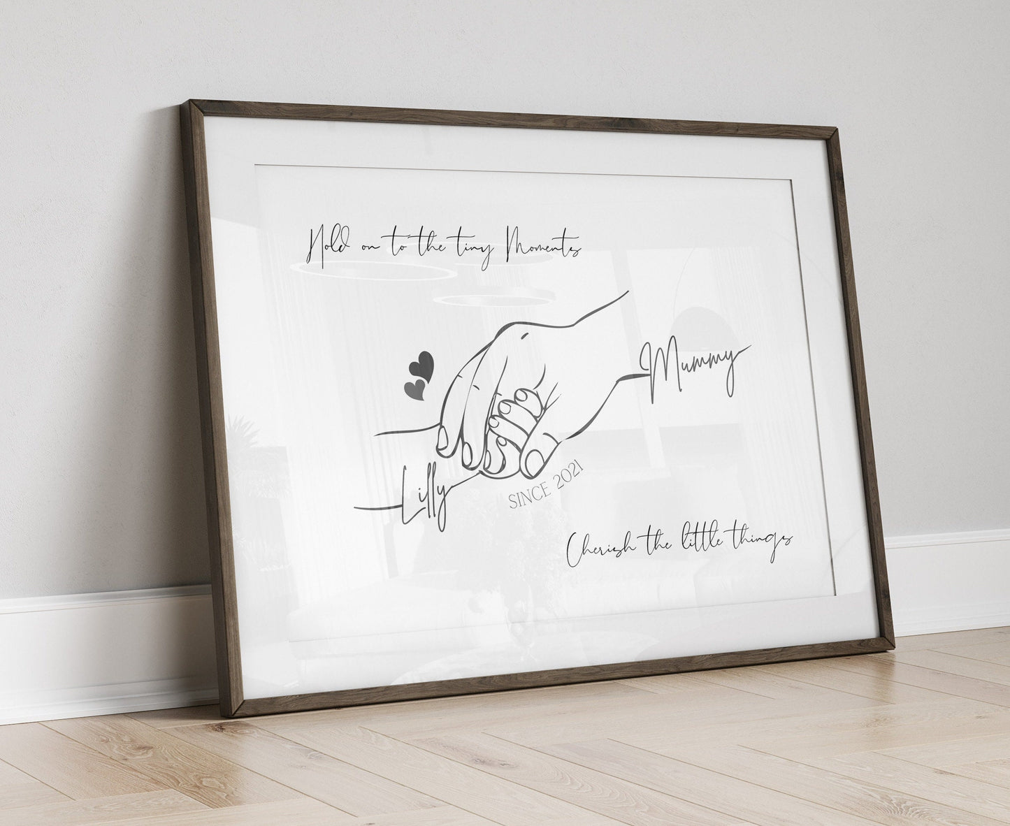 Custom Mummy & Baby Hands Line Art Print: Personalized Mother Gift