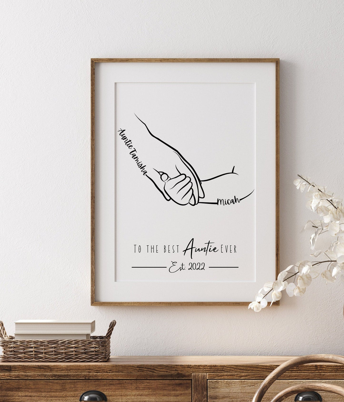 Custom Auntie Hands Print, Birthday Gift for Aunty from Nephew Niece, 1 to 4 Child Hands, Minimalist Line Art, Aunt Family Hands Keepsake