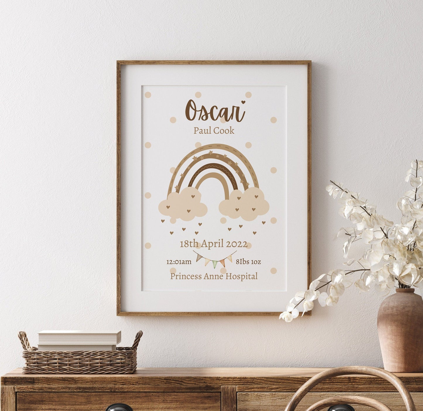 Personalised Baby Birth Stats Print, Boho Rainbow Nursery Decor (Digital Print)
