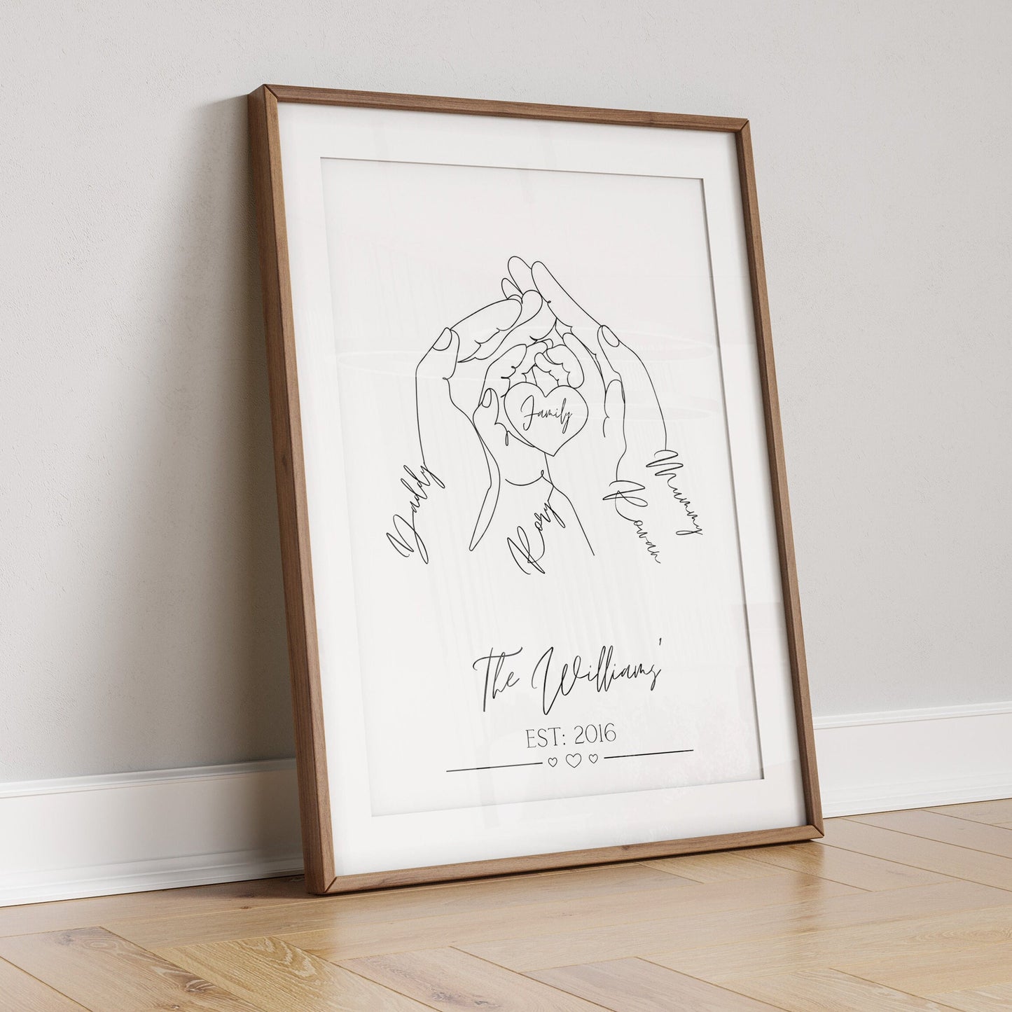 Personalised Family Hands Line Art Print: Newborn Gift