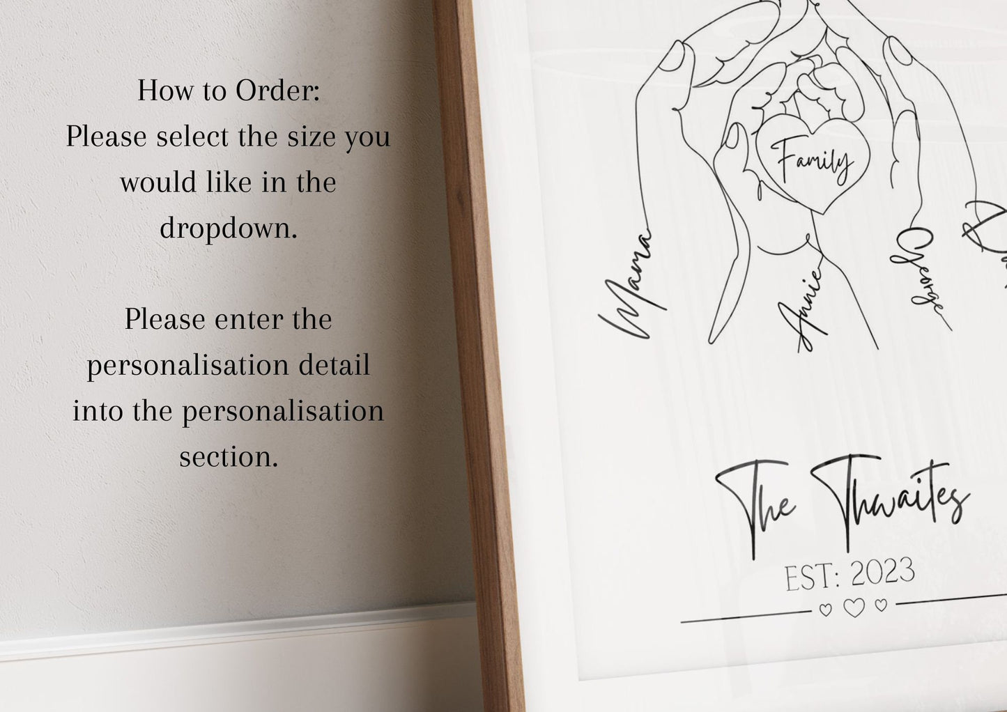 Personalised Family Hands Line Art Print: Newborn Gift