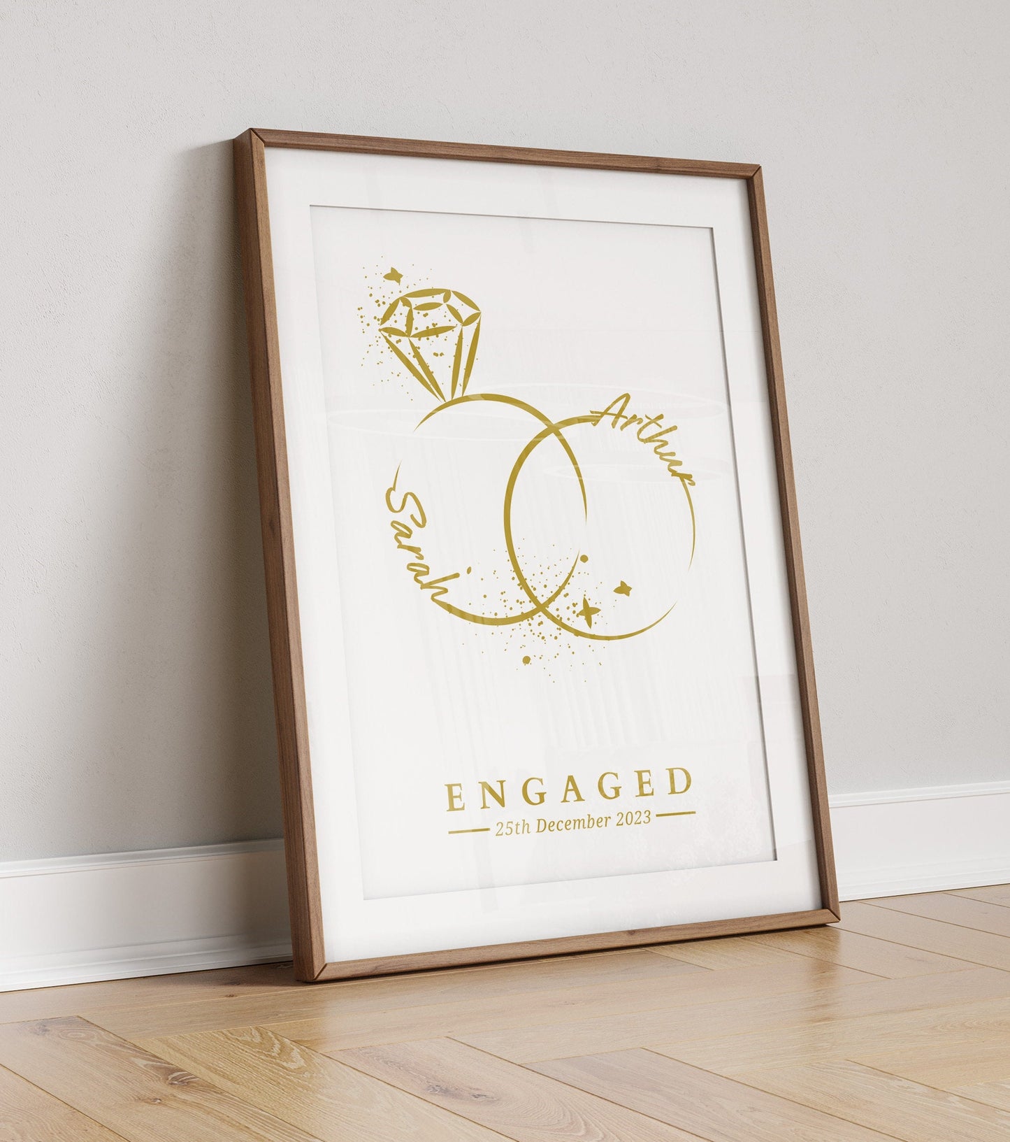 Personalised Engagement Print: Minimalist Rings Line Art, Custom Couple Gift