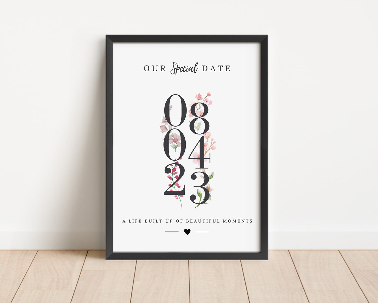 Personalised Floral Anniversary Date Print: Wedding Milestone Gift