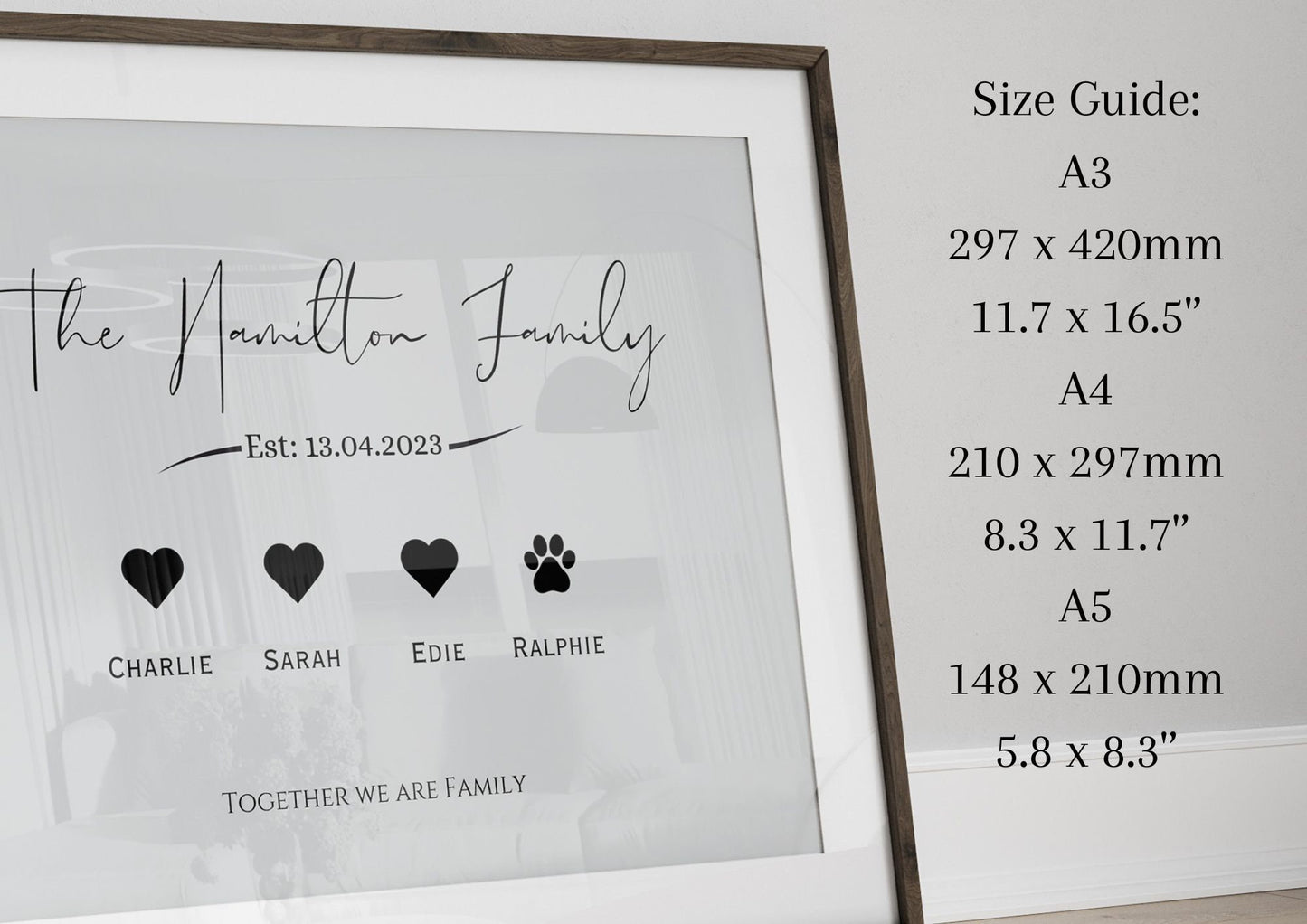 Custom Family Name Wall Art, Personalised Pet & Established Date Wall Art, Grey Themed Home Deocr