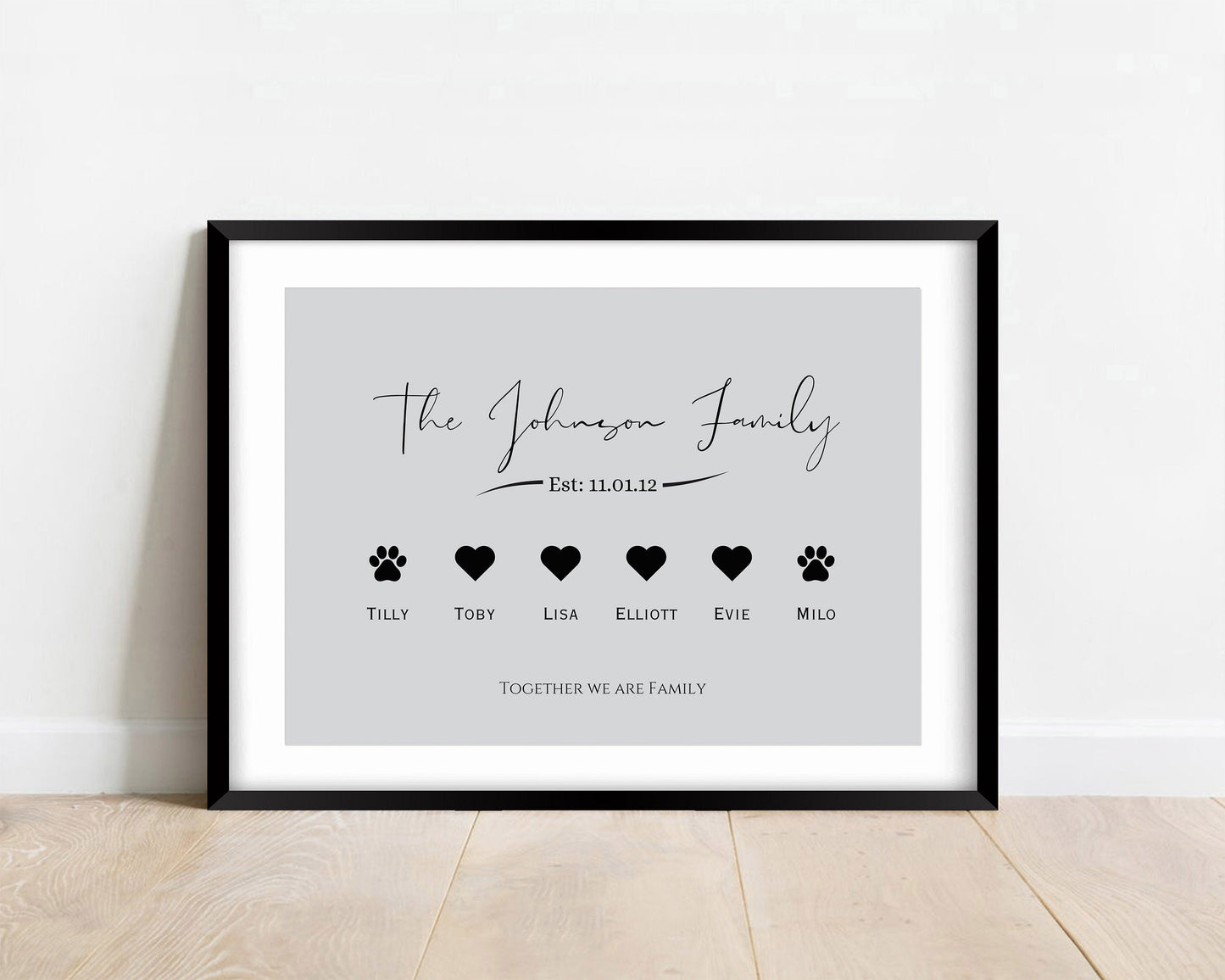 Custom Family Name Wall Art, Personalised Pet & Established Date Wall Art, Grey Themed Home Deocr