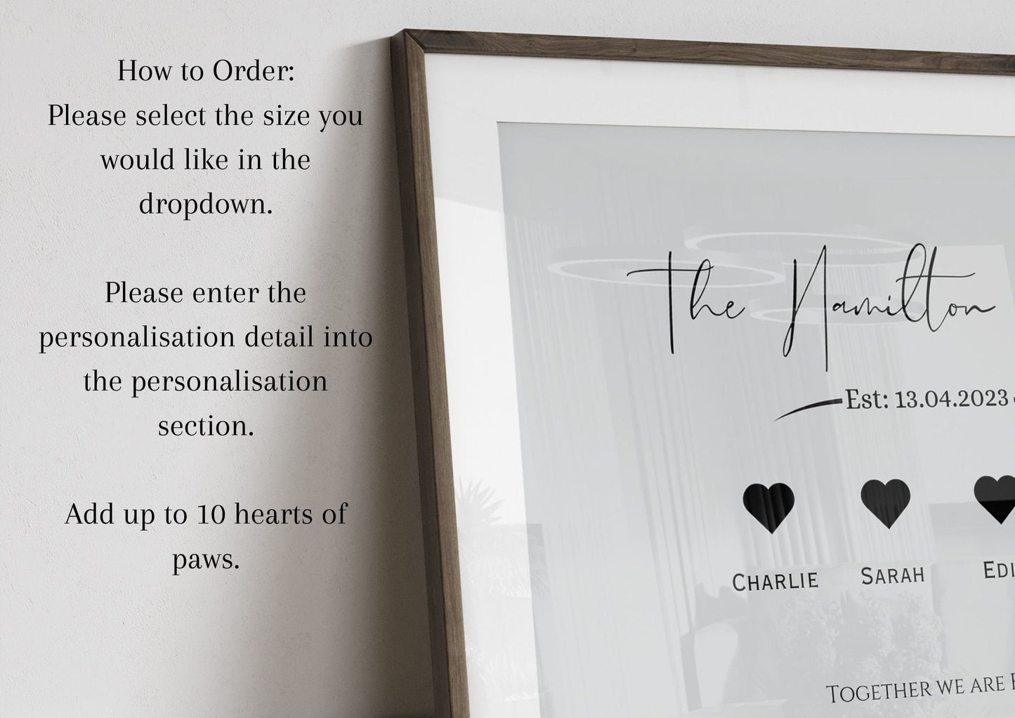 Custom Family Name Wall Art, Personalised Pet & Established Date Wall Art, Grey Themed Home Deocr