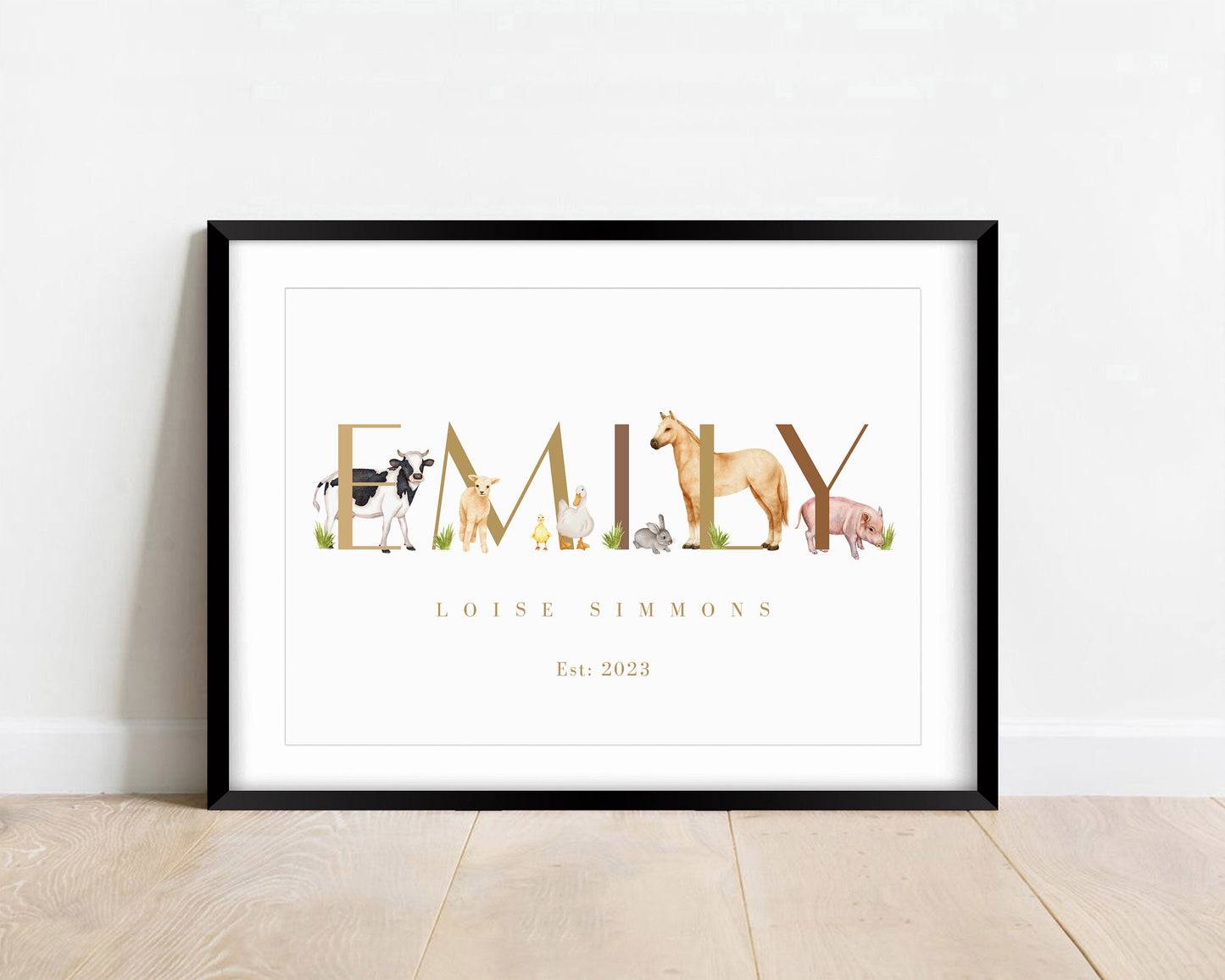 Personalized Farm Animal Nursery Print: Rustic Watercolor Name Gift