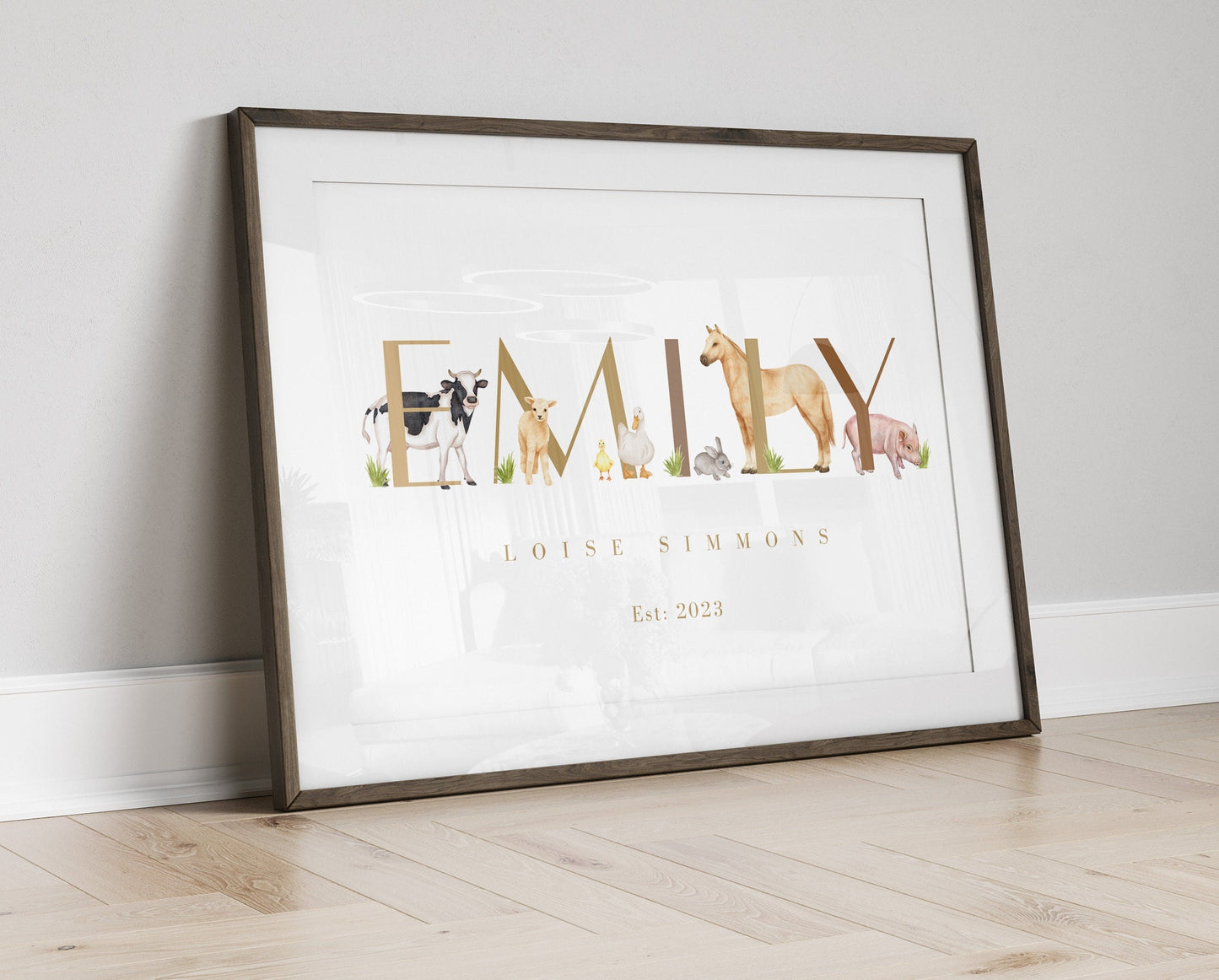Personalized Farm Animal Nursery Print: Rustic Watercolor Name Gift