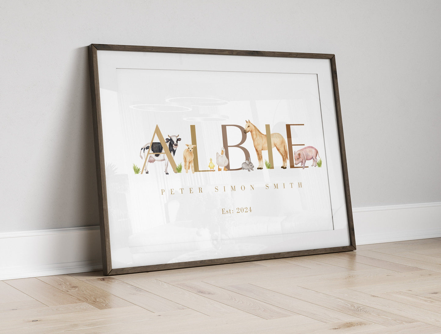 Personalized Farm Animal Nursery Print: Rustic Watercolor Name Gift