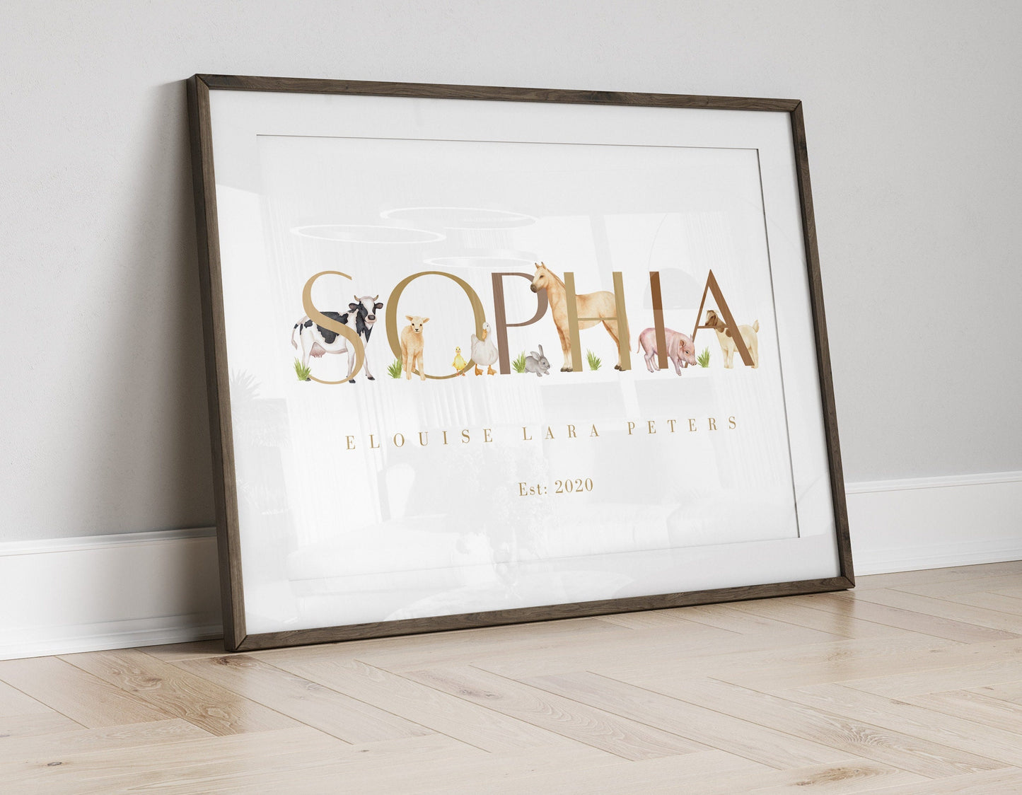 Personalized Farm Animal Nursery Print: Rustic Watercolor Name Gift